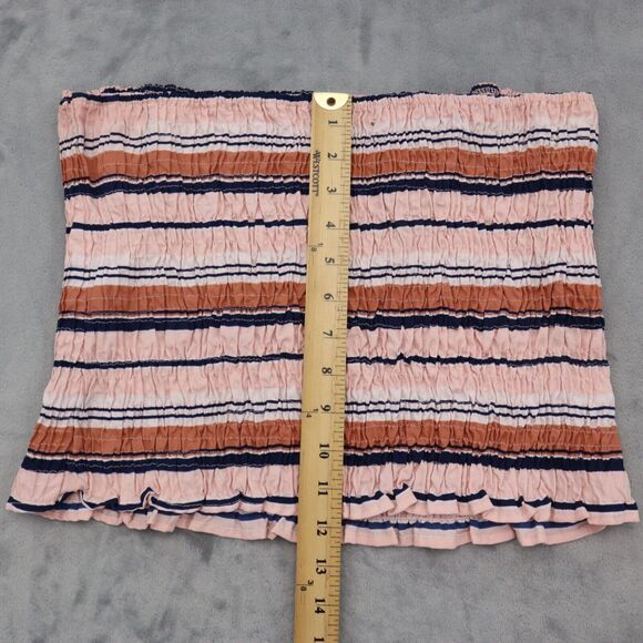 Style House Shirt Womens L Multicolor Stripe Cropped Stretch Smocked Tube Top - Picture 3 of 12